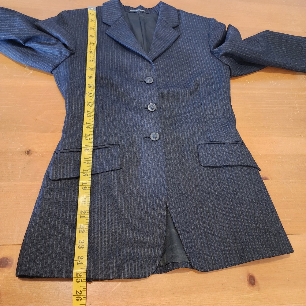 Pytchley Phillips & Piper Wool Pinstripe Riding Blazer Womens US 2 Gray Fox Head - Picture 9 of 12